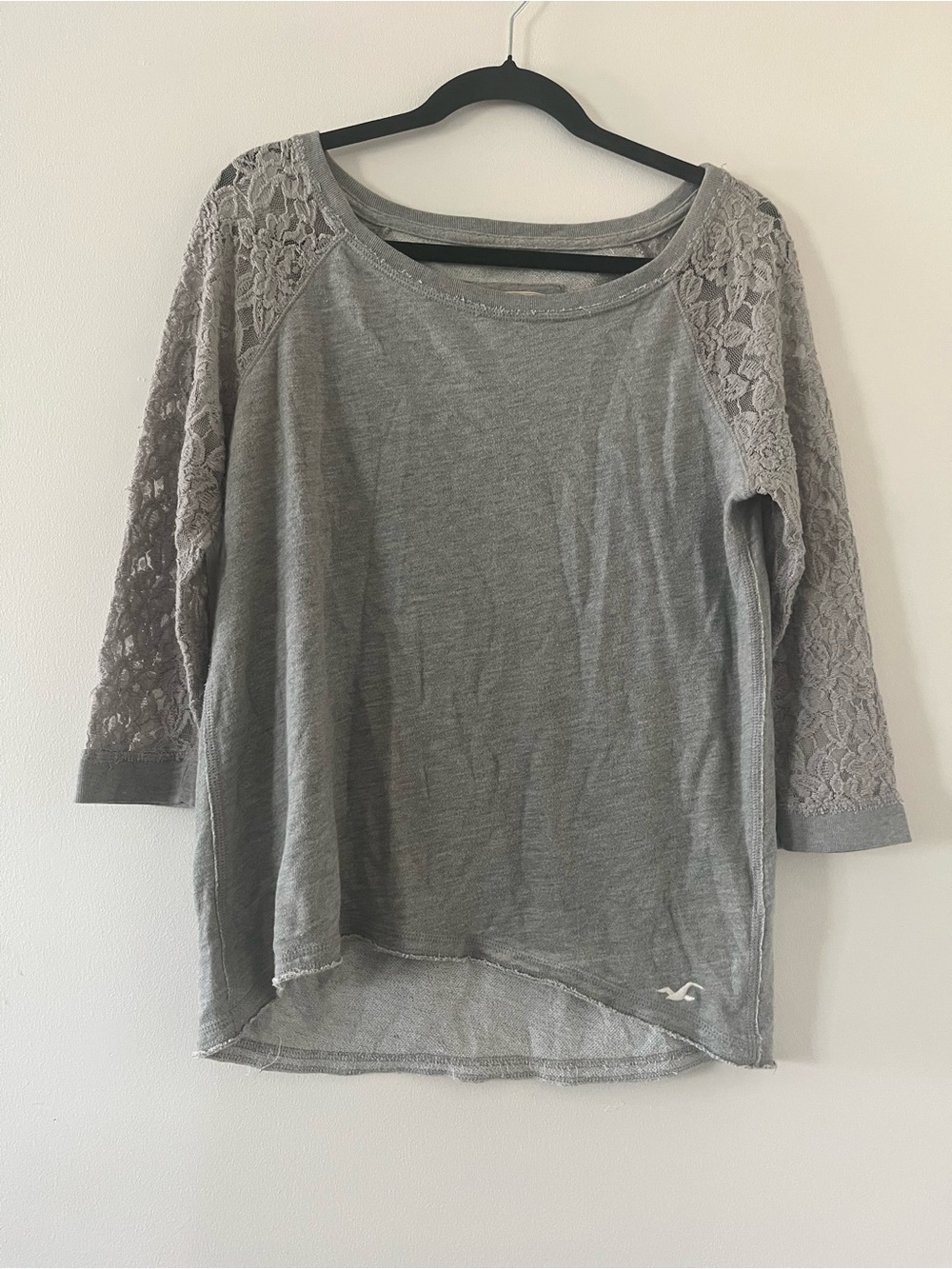Hollister Gray Lace Sleeve Sweater Small Casual Y2K Cottagecore